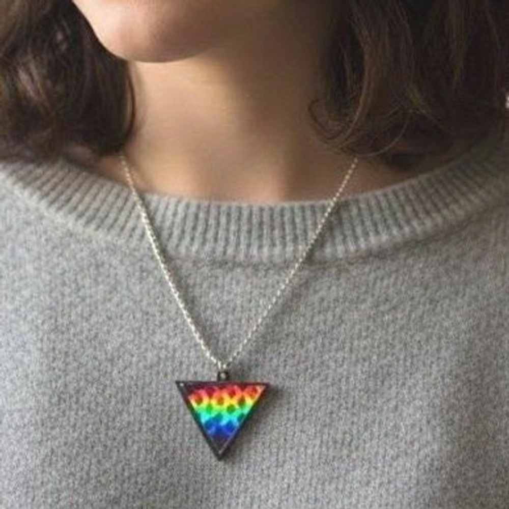 Vintage‎ Laser AHPrismatic Triangle Necklace Rainbow Holographic Made in England